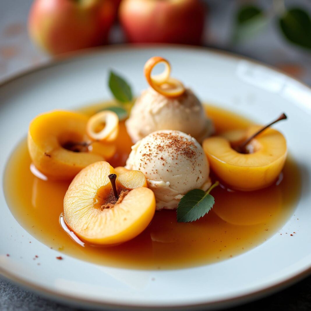 Pochierte Äpfel mit Ingwer und Zimtglace Rezept Pochierte Äpfel mit Ingwer und Zimtglace Rezept