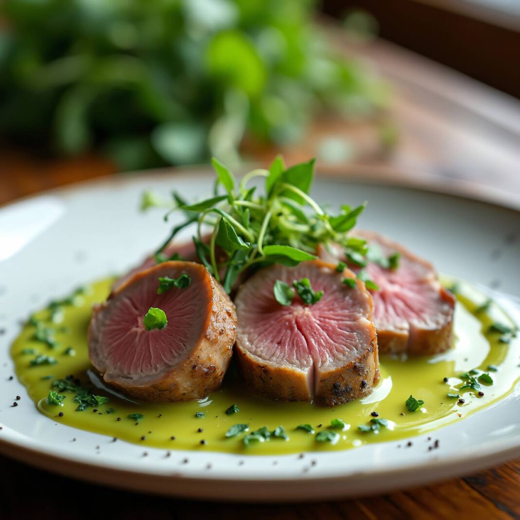 Pochiertes Kalbsfilet an Kräutersauce Rezept Pochiertes Kalbsfilet an Kräutersauce Rezept