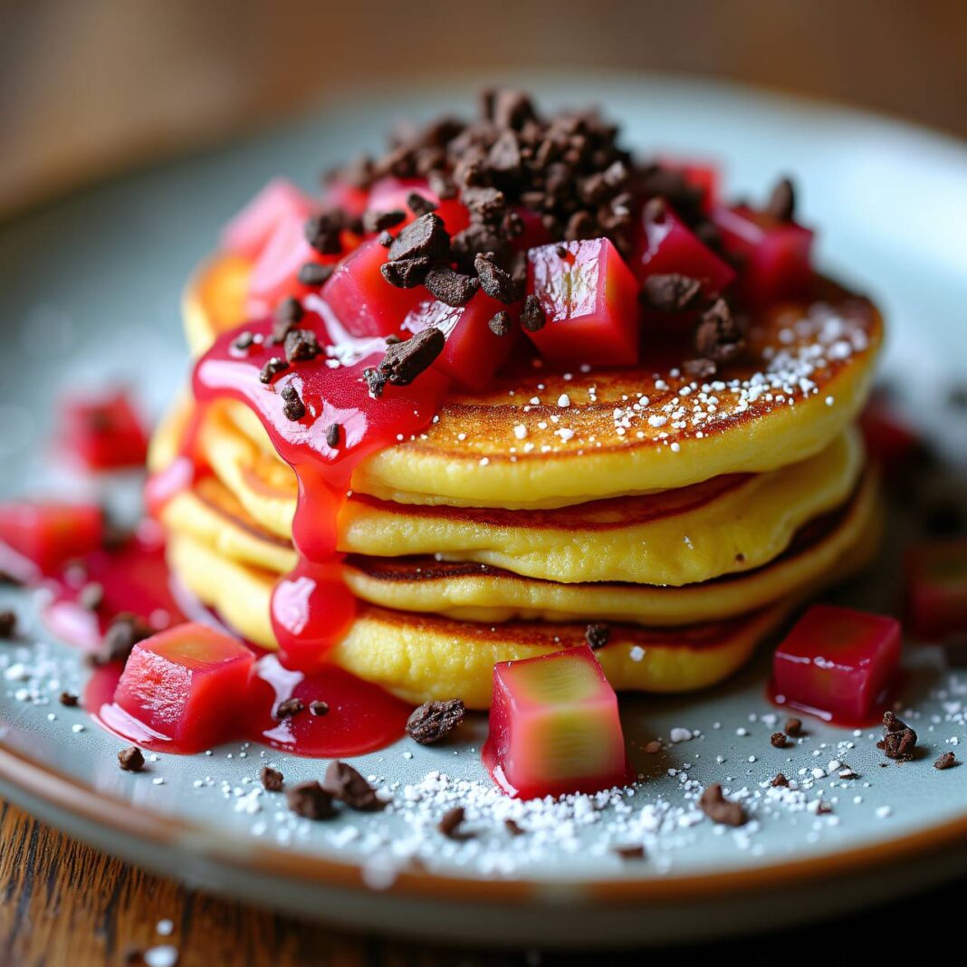 Polenta-Pancakes mit Rhabarberkompott Rezept Polenta-Pancakes mit Rhabarberkompott Rezept