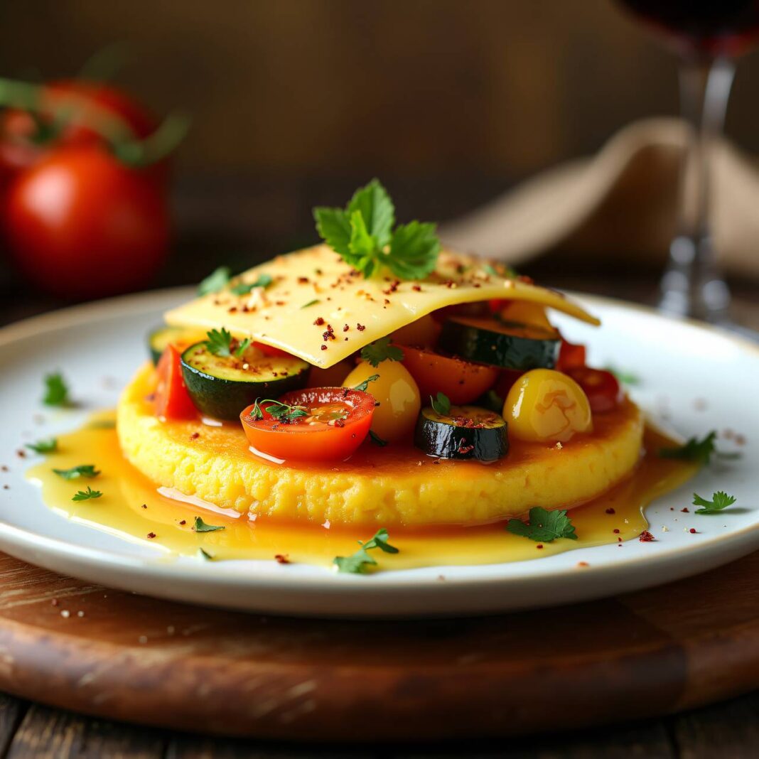 Polenta-Rondellen mit Ratatouille und geschmolzenem Käse Rezept Polenta-Rondellen mit Ratatouille und geschmolzenem Käse Rezept