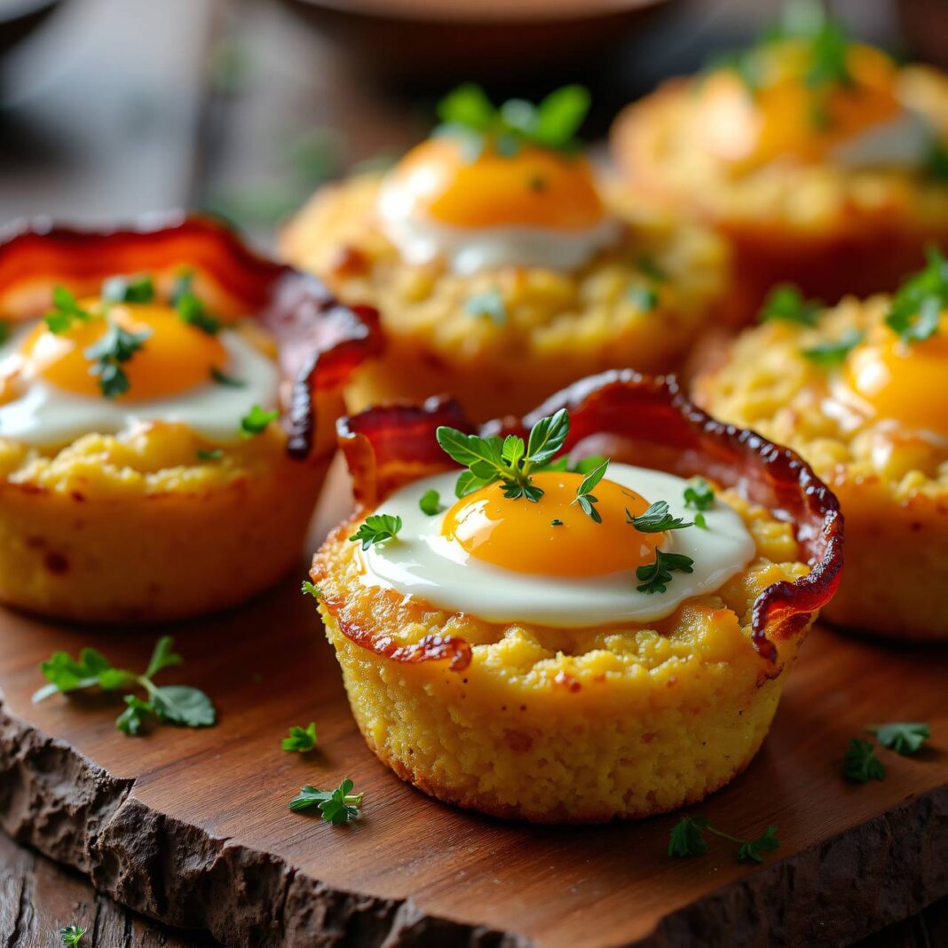 Polenta-Speck-Muffins mit Spiegelei Rezept Polenta-Speck-Muffins mit Spiegelei Rezept