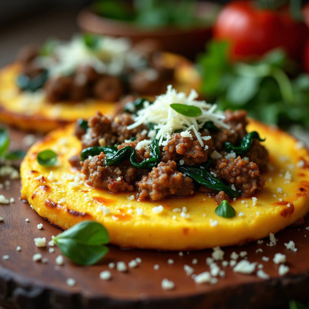 Polentaschnitten aus dem Rohr mit Fleisch und Gemüse Rezept Polentaschnitten aus dem Rohr mit Fleisch und Gemüse Rezept