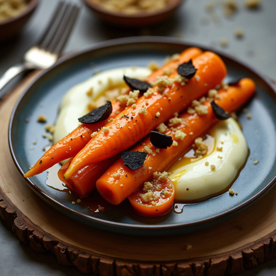 Portwein-Karotten mit Trüffel-Blumenkohlpüree (Low Carb) Rezept Portwein-Karotten mit Trüffel-Blumenkohlpüree (Low Carb) Rezept