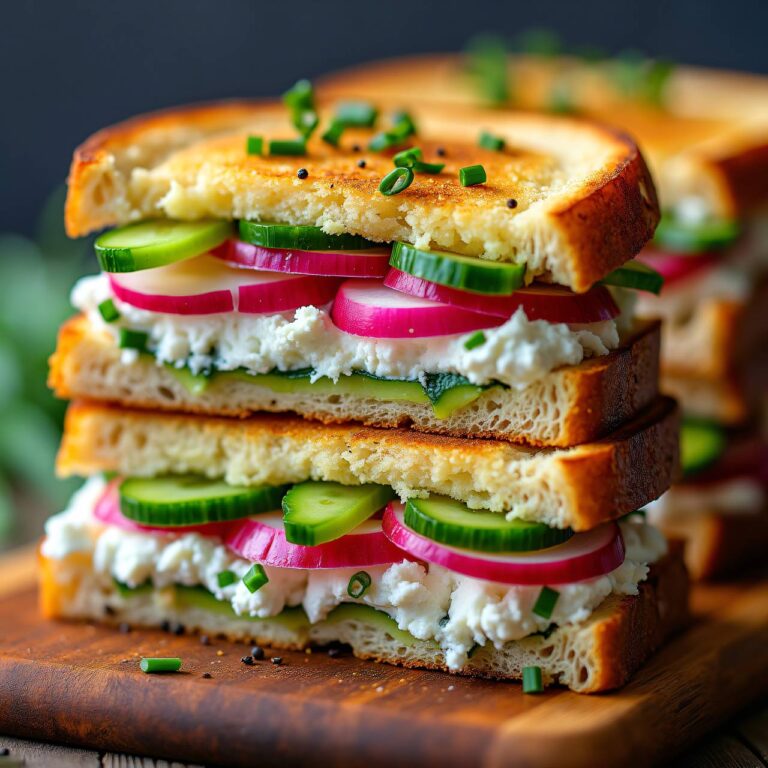 Protein-Sandwich mit Hüttenkäse, Radieschen und Gurke Rezept