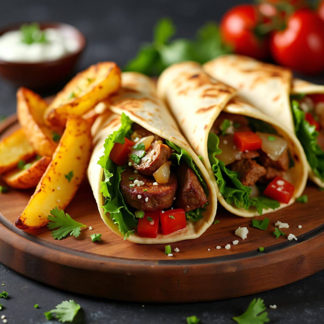 Protein-Wraps mit Gyros und Wedges Rezept Protein-Wraps mit Gyros und Wedges Rezept