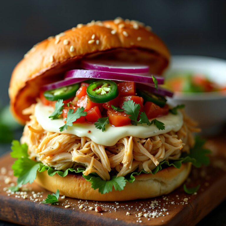 Pulled Chicken Burger mit Jalapeno-Sauce Rezept