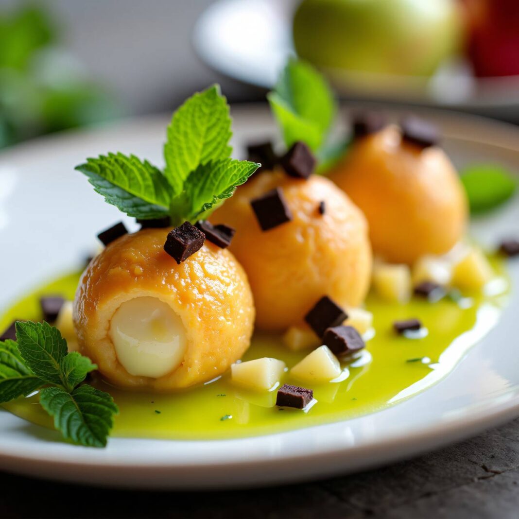 Quark-Griess-Kugeln mit Apfel-Minzsauce Rezept Quark-Griess-Kugeln mit Apfel-Minzsauce Rezept