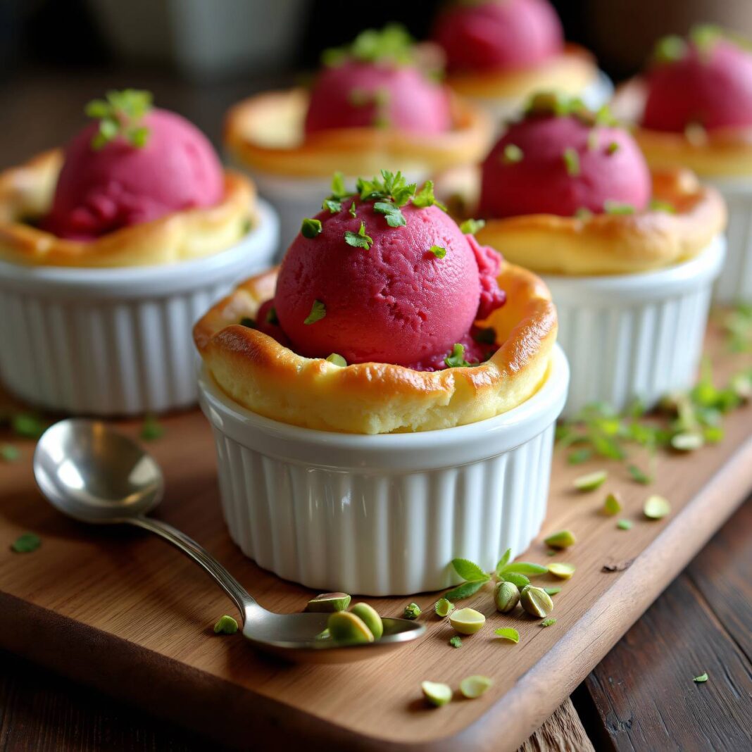 Quarkauflauf mit Rhabarbersorbet Rezept Quarkauflauf mit Rhabarbersorbet Rezept