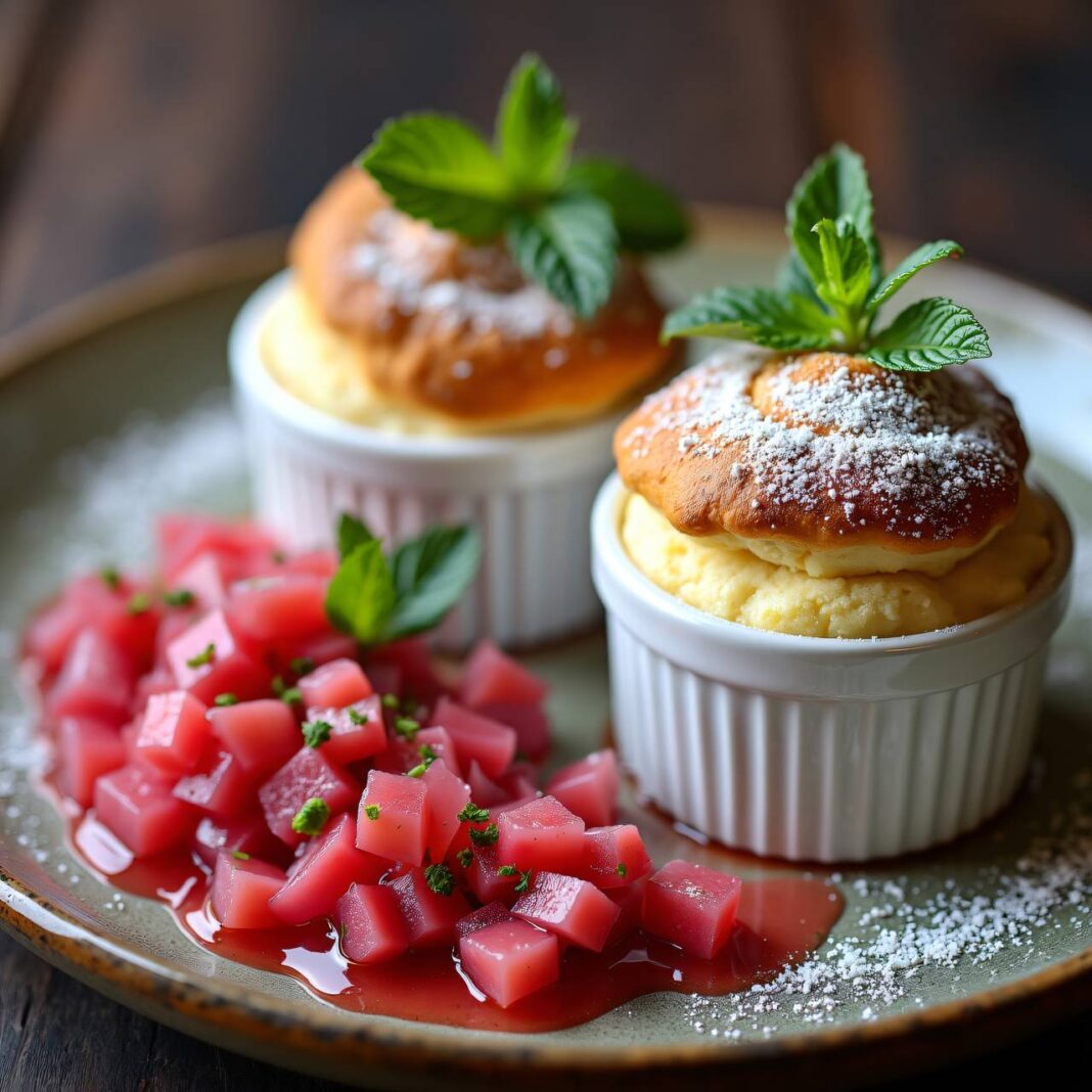 Quarksoufflés mit Rhabarberkompott Rezept Quarksoufflés mit Rhabarberkompott Rezept