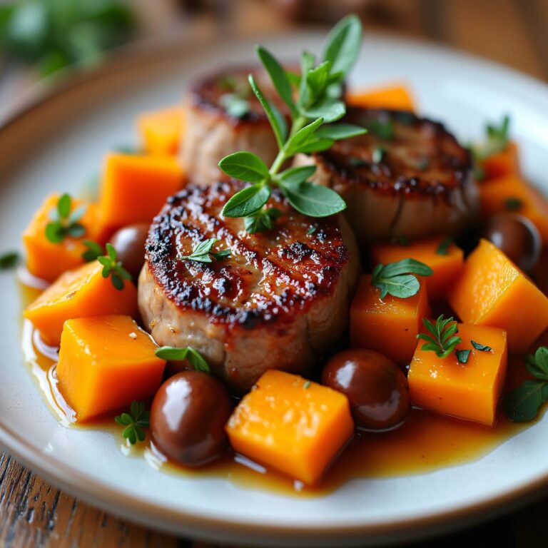 Rehmedaillons mit Kürbis-Maroni-Gemüse Rezept