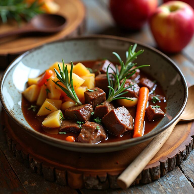 Rehpfeffer mit Apfel-Dörrapfel-Kompott Rezept