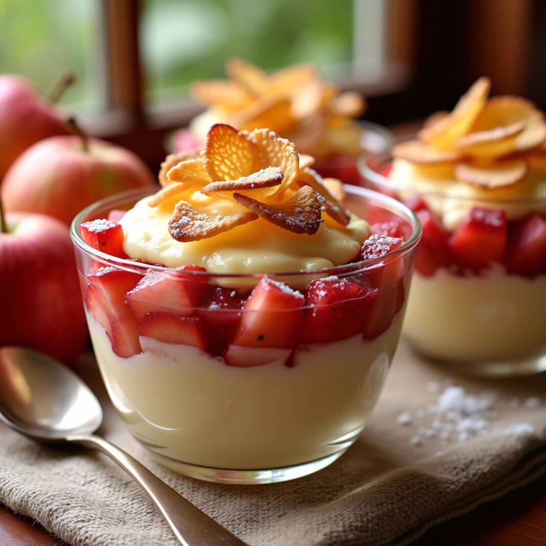 Rhabarber-Apfel-Crème mit Knusper-Gitter Rezept Rhabarber-Apfel-Crème mit Knusper-Gitter Rezept