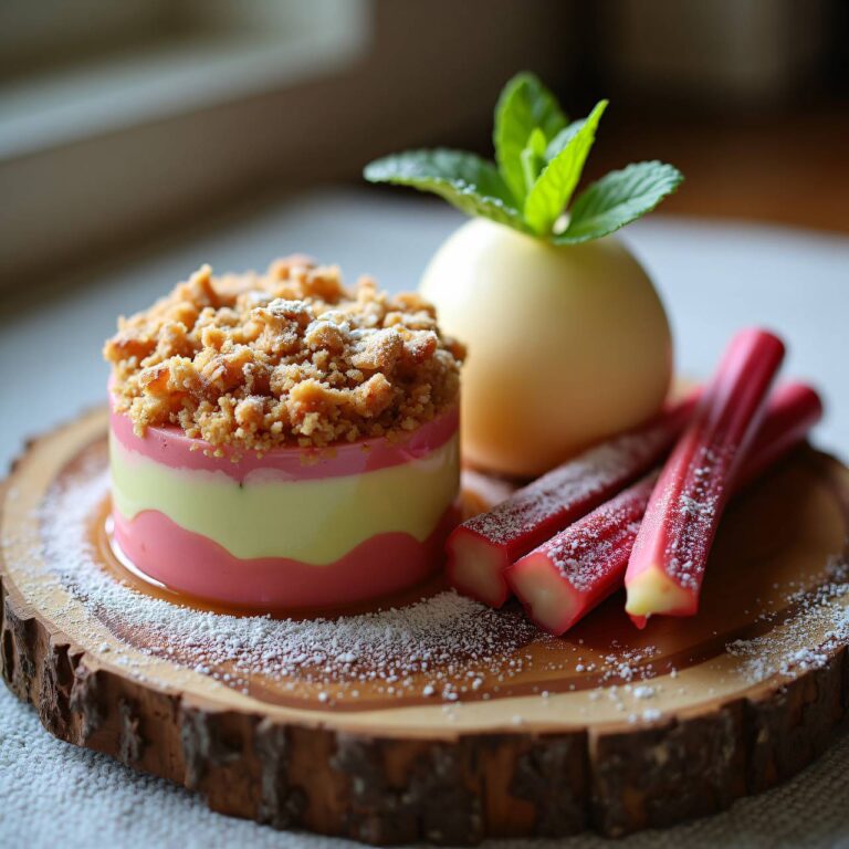 Rhabarber-Crumble mit Eierlikör-Parfait Rezept