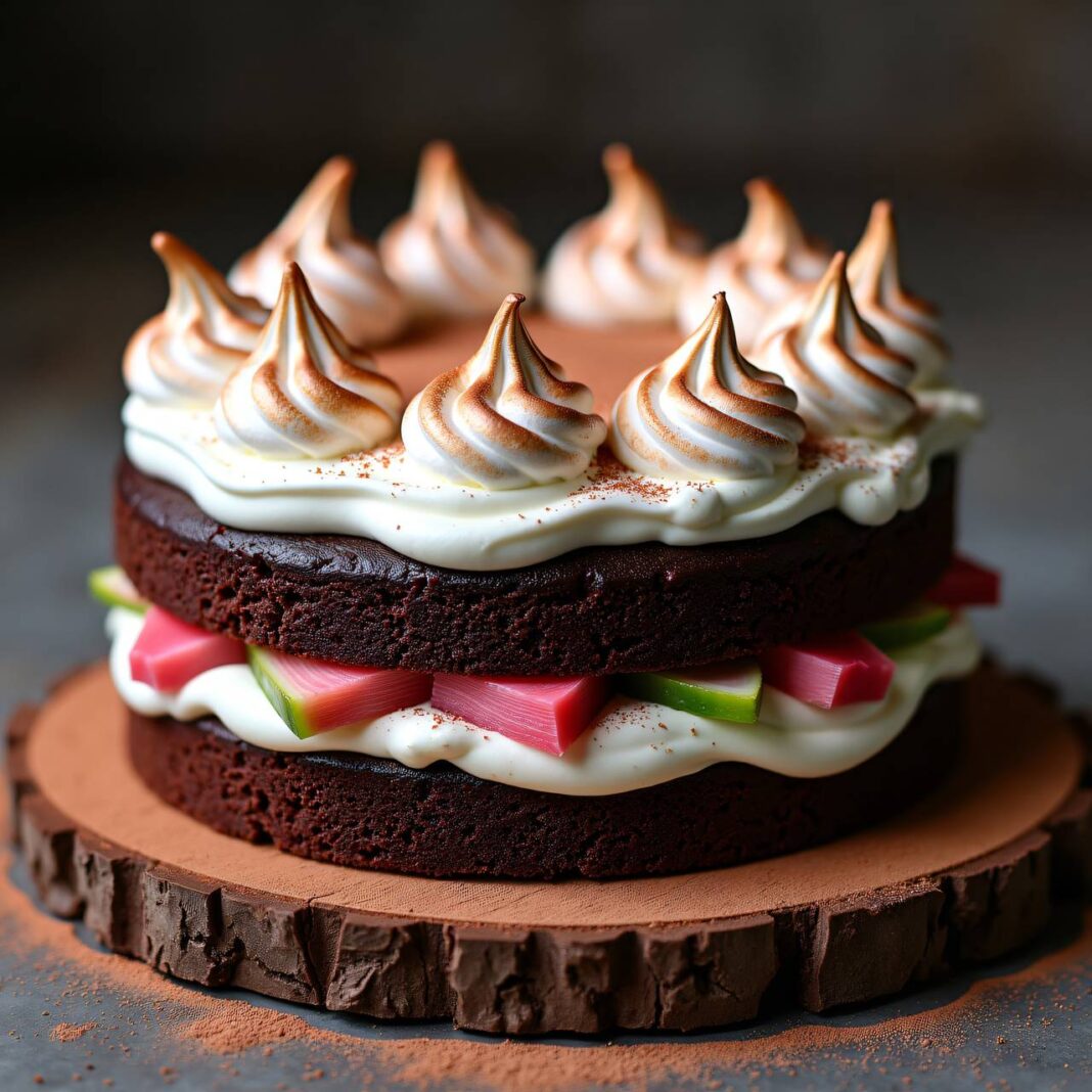 Rhabarber-Schokoladentorte mit Sahne-Meringue-Haube Rezept Rhabarber-Schokoladentorte mit Sahne-Meringue-Haube Rezept