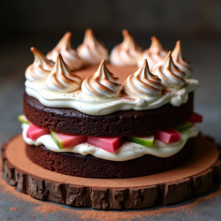 Rhabarber-Schokoladentorte mit Sahne-Meringue-Haube Rezept