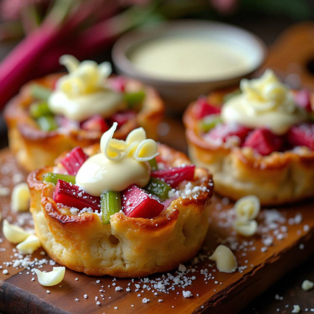 Rhabarber-Tatins mit weißer Schokoladensauce Rezept Rhabarber-Tatins mit weißer Schokoladensauce Rezept