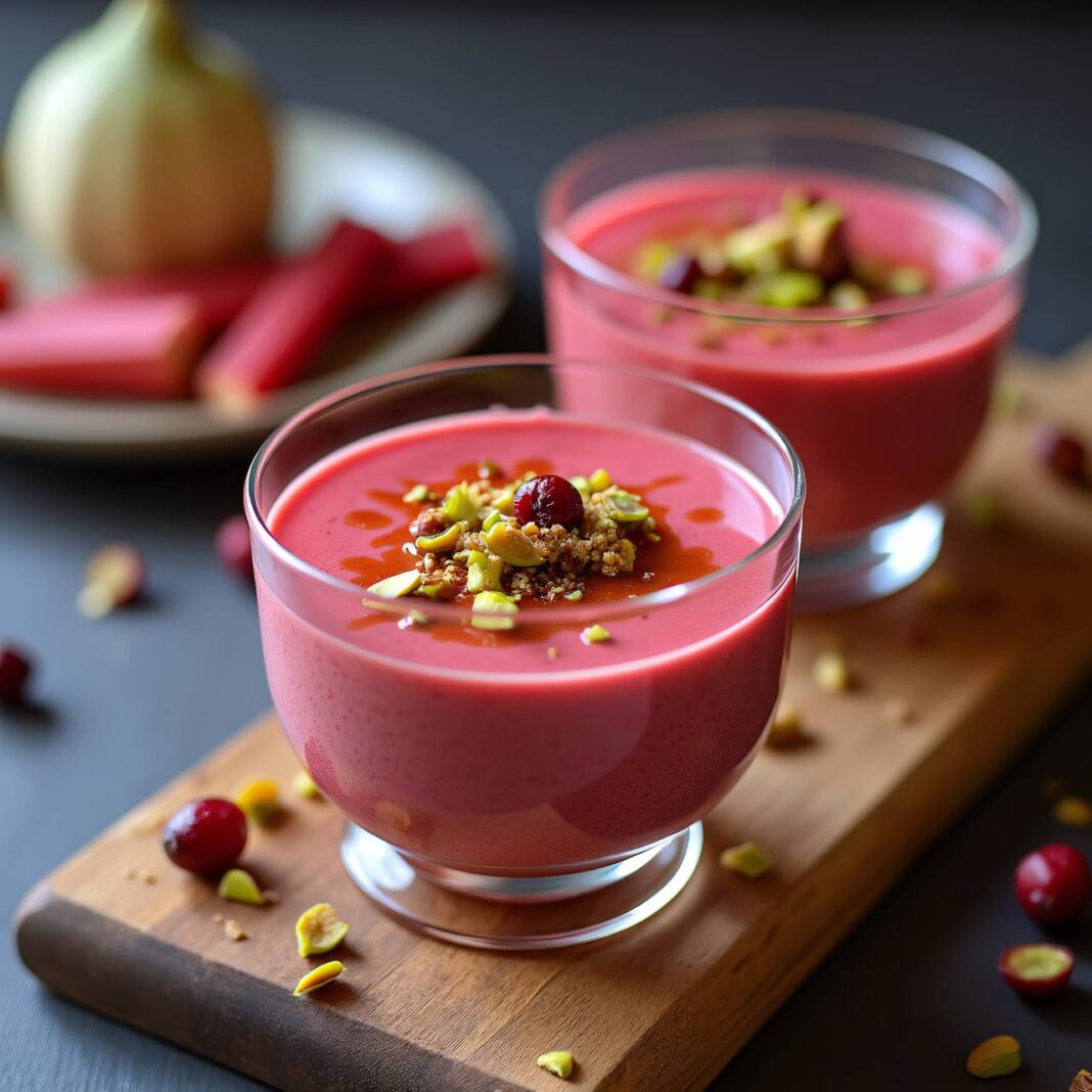 Rhabarbercrème mit Pistazien-Krokant Rezept Rhabarbercrème mit Pistazien-Krokant Rezept