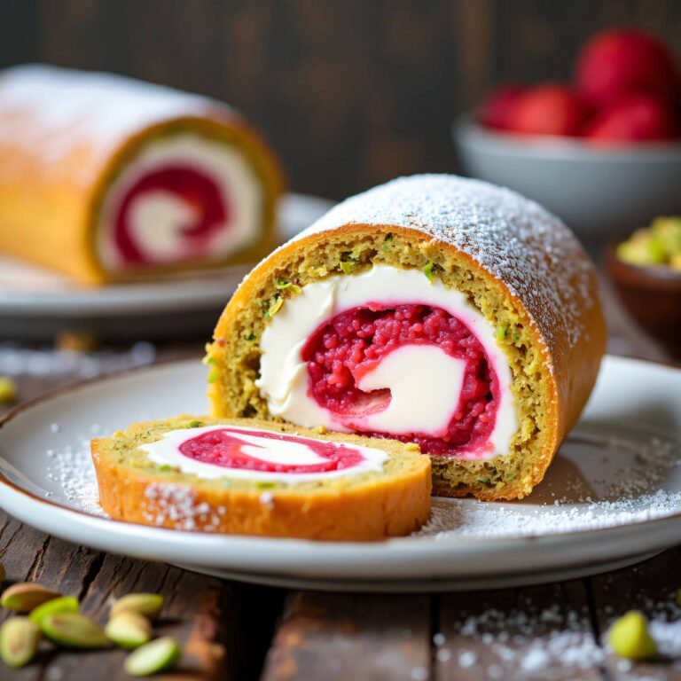 Rhabarberroulade mit Pistazien Rezept