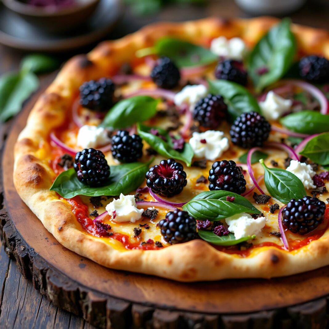 Ricotta-Spinat-Pizza mit Brombeeren Rezept Ricotta-Spinat-Pizza mit Brombeeren Rezept