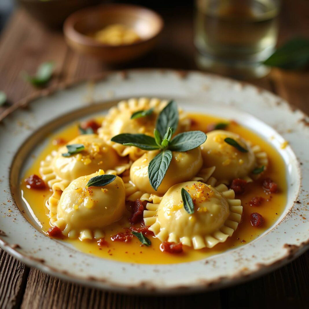 Riesenravioli mit Käse an Salbeibutter Rezept Riesenravioli mit Käse an Salbeibutter Rezept
