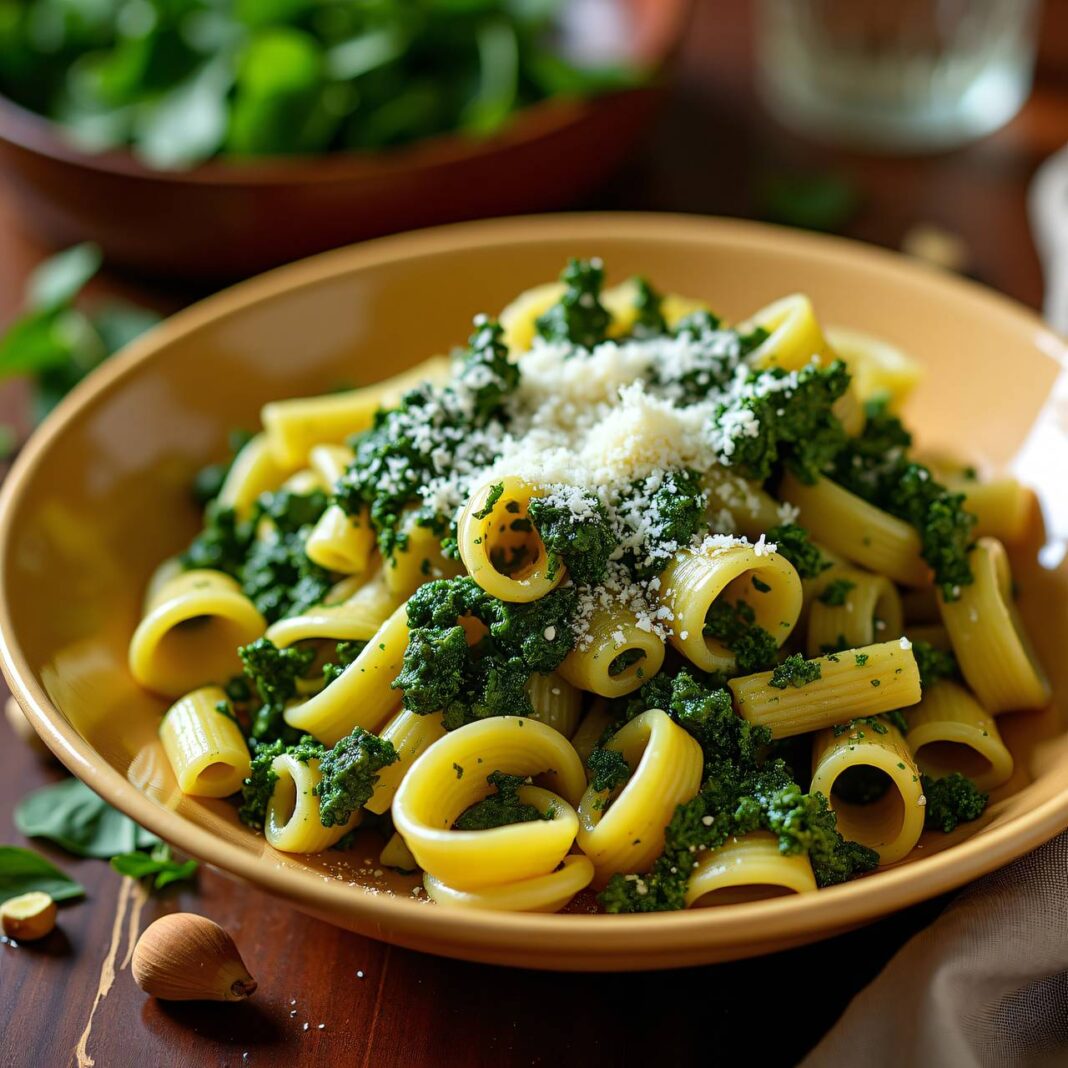 Rigatoni mit Blattgemüse-Pesto Rezept Rigatoni mit Blattgemüse-Pesto Rezept