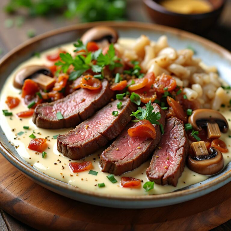 Rindergeschnetzeltes mit Champignons und Speck Rezept
