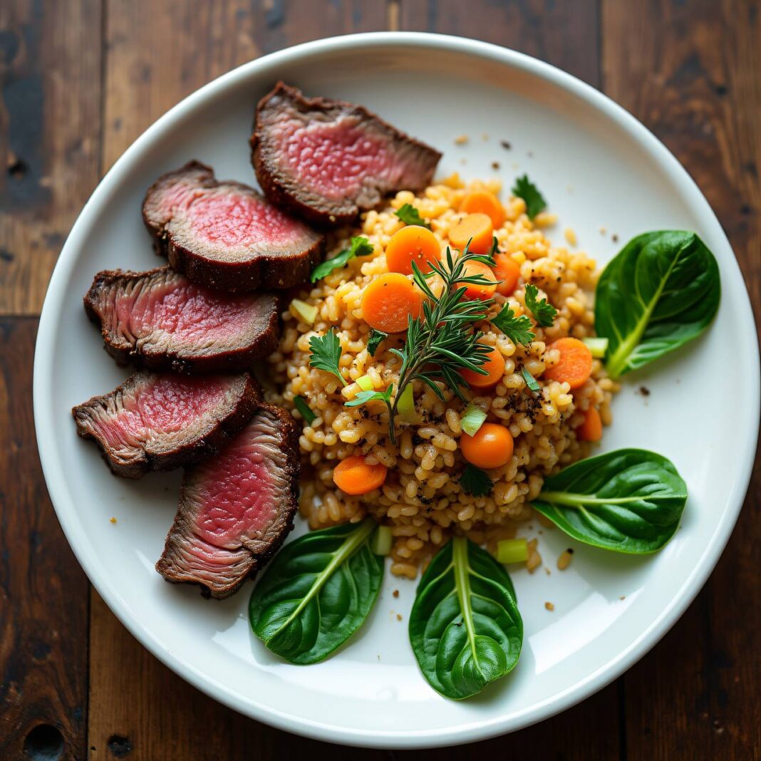 Rindfleischstreifen mit Gemüse-Risotto Rezept Rindfleischstreifen mit Gemüse-Risotto Rezept