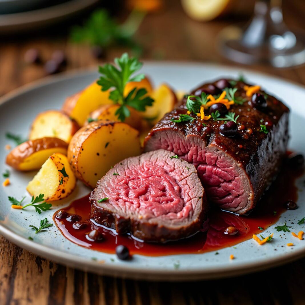 Rindsfilet mit Glühwein-Pfeffer-Sauce und Fächerkartoffeln Rezept Rindsfilet mit Glühwein-Pfeffer-Sauce und Fächerkartoffeln Rezept