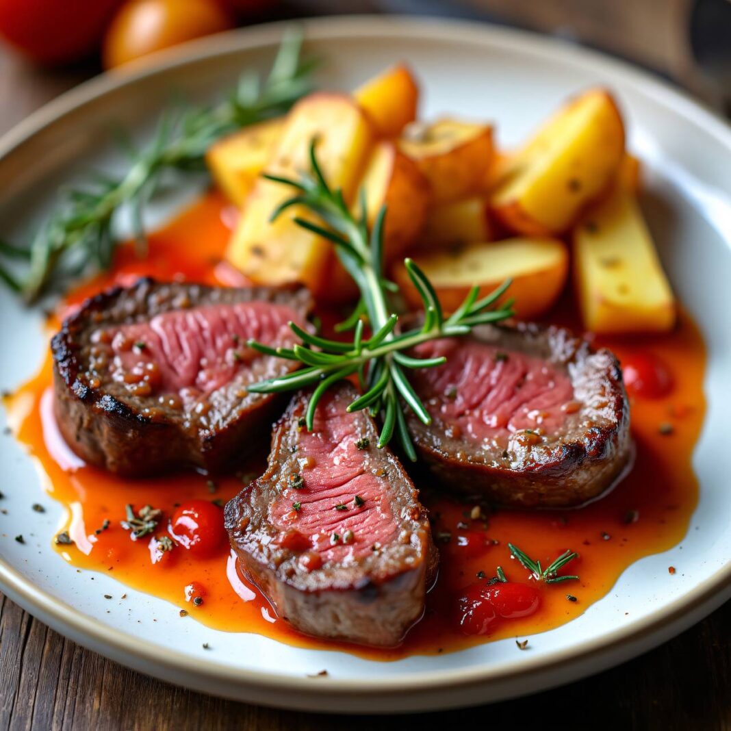 Rindshuft-Steaks mit Rosmarin-Kartoffeln Rezept Rindshuft-Steaks mit Rosmarin-Kartoffeln Rezept