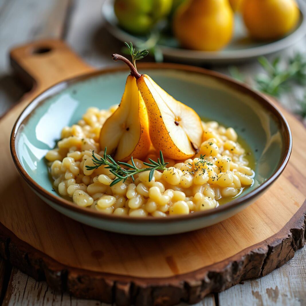 Risotto mit gefüllten Birnenhälften Rezept Risotto mit gefüllten Birnenhälften Rezept