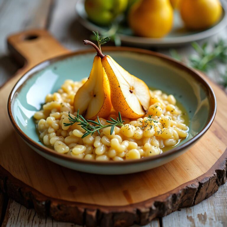 Risotto mit gefüllten Birnenhälften Rezept