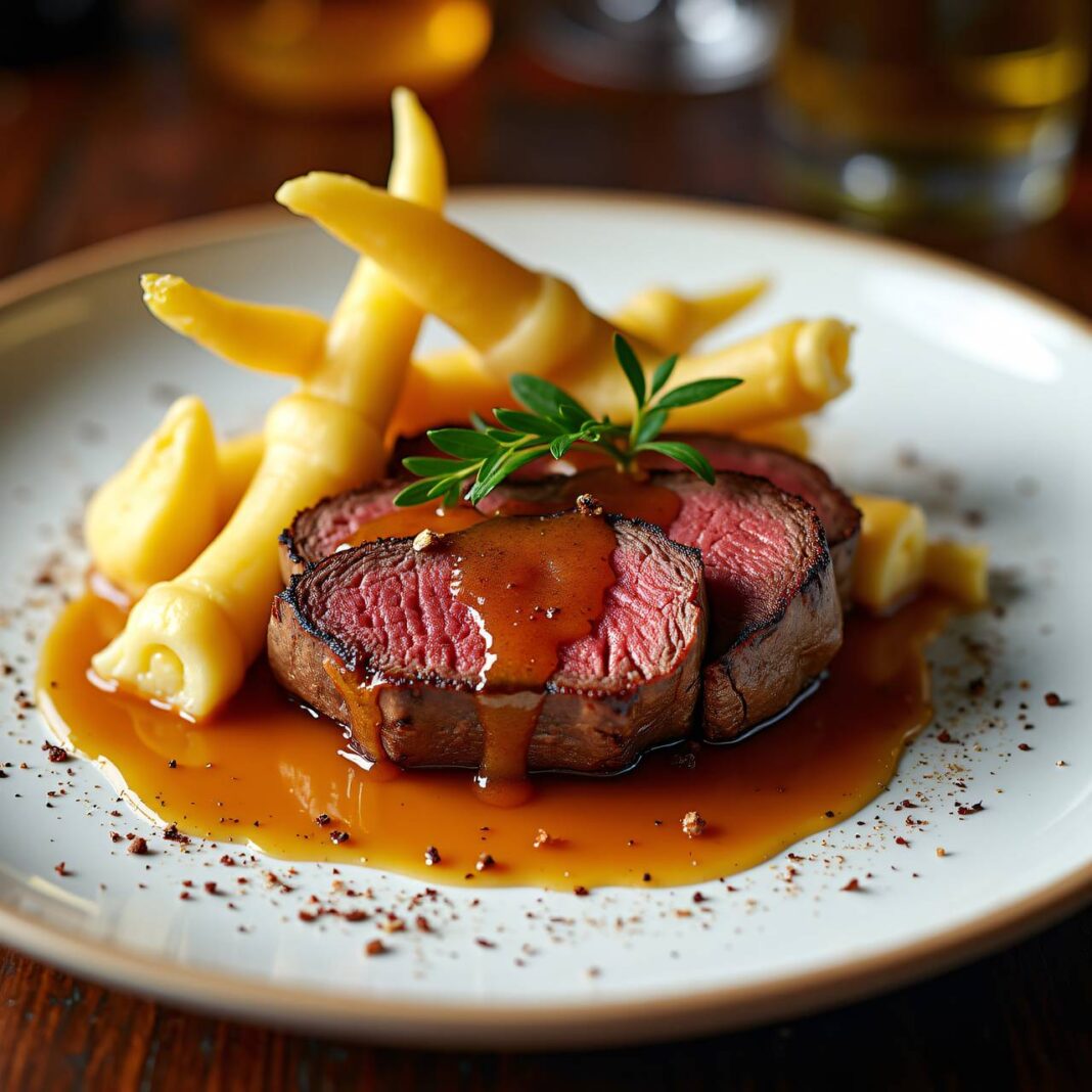 Roastbeef an Caramel-Buttersauce mit Schwarzwurzeln Rezept Roastbeef an Caramel-Buttersauce mit Schwarzwurzeln Rezept