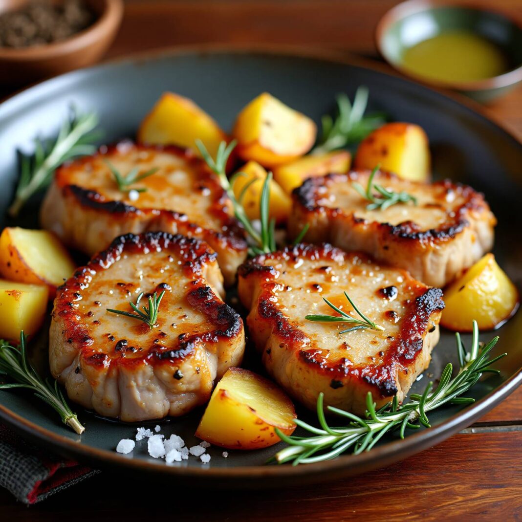 Rohr-Koteletts mit Kartoffeln Rezept Rohr-Koteletts mit Kartoffeln Rezept