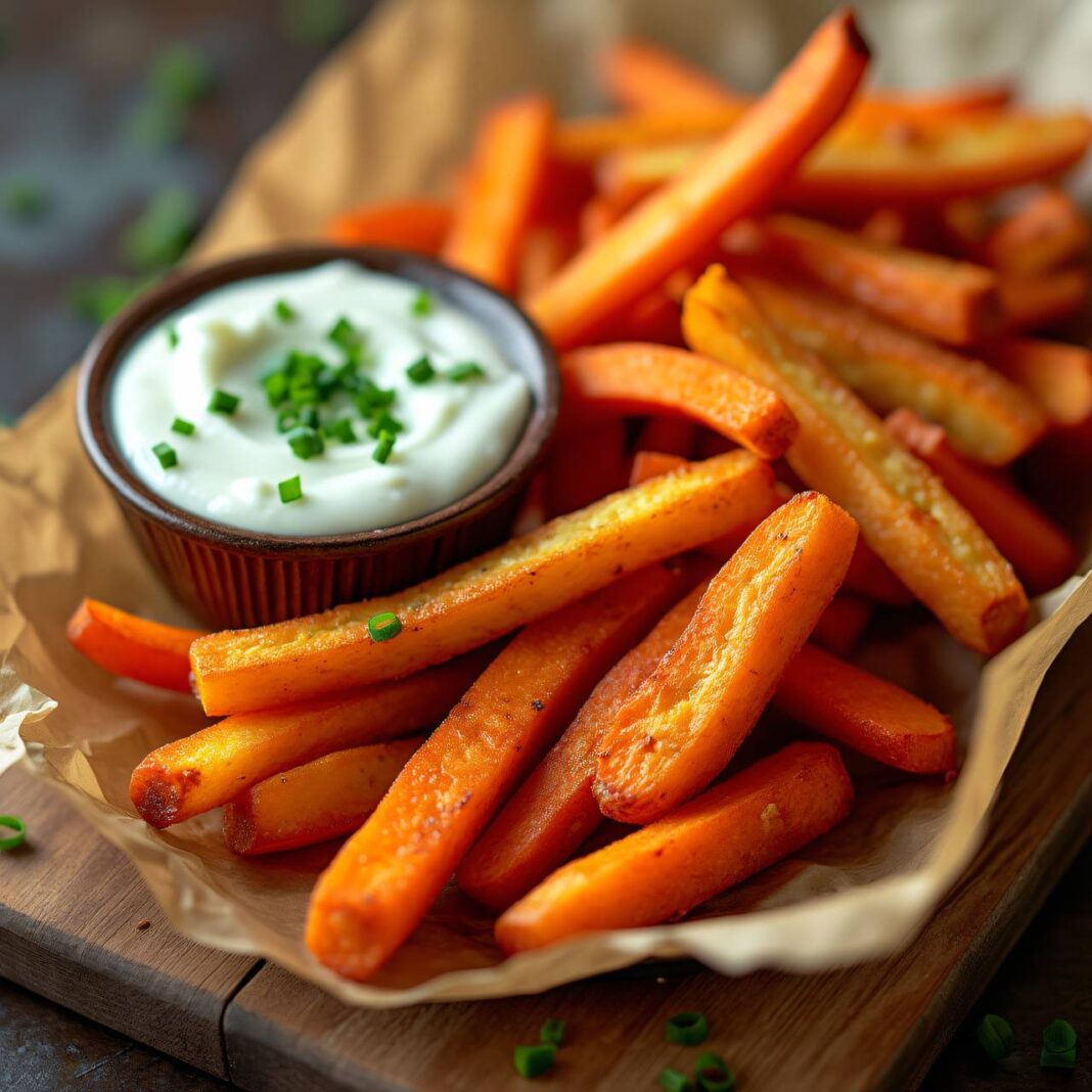 Rohr-Pommes-frites mit Schnittlauch-Crème-fraîche Rezept Rohr-Pommes-frites mit Schnittlauch-Crème-fraîche Rezept