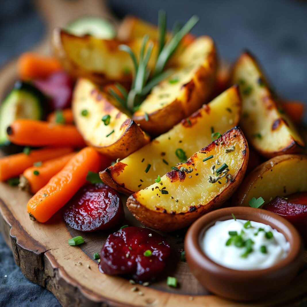 Rohrgemüse und -kartoffeln mit Quark-Dip Rezept Rohrgemüse und -kartoffeln mit Quark-Dip Rezept