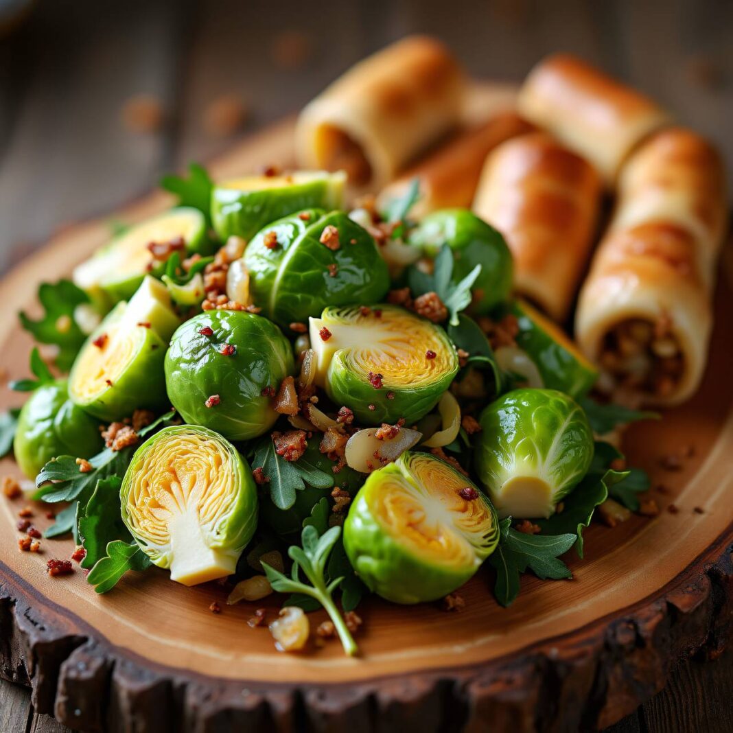 Rosenkohlsalat mit Fleischröllchen Rezept Rosenkohlsalat mit Fleischröllchen Rezept