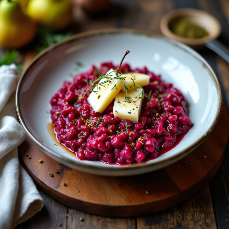 Rote Beetenrisotto mit Birne und Käse Rezept
