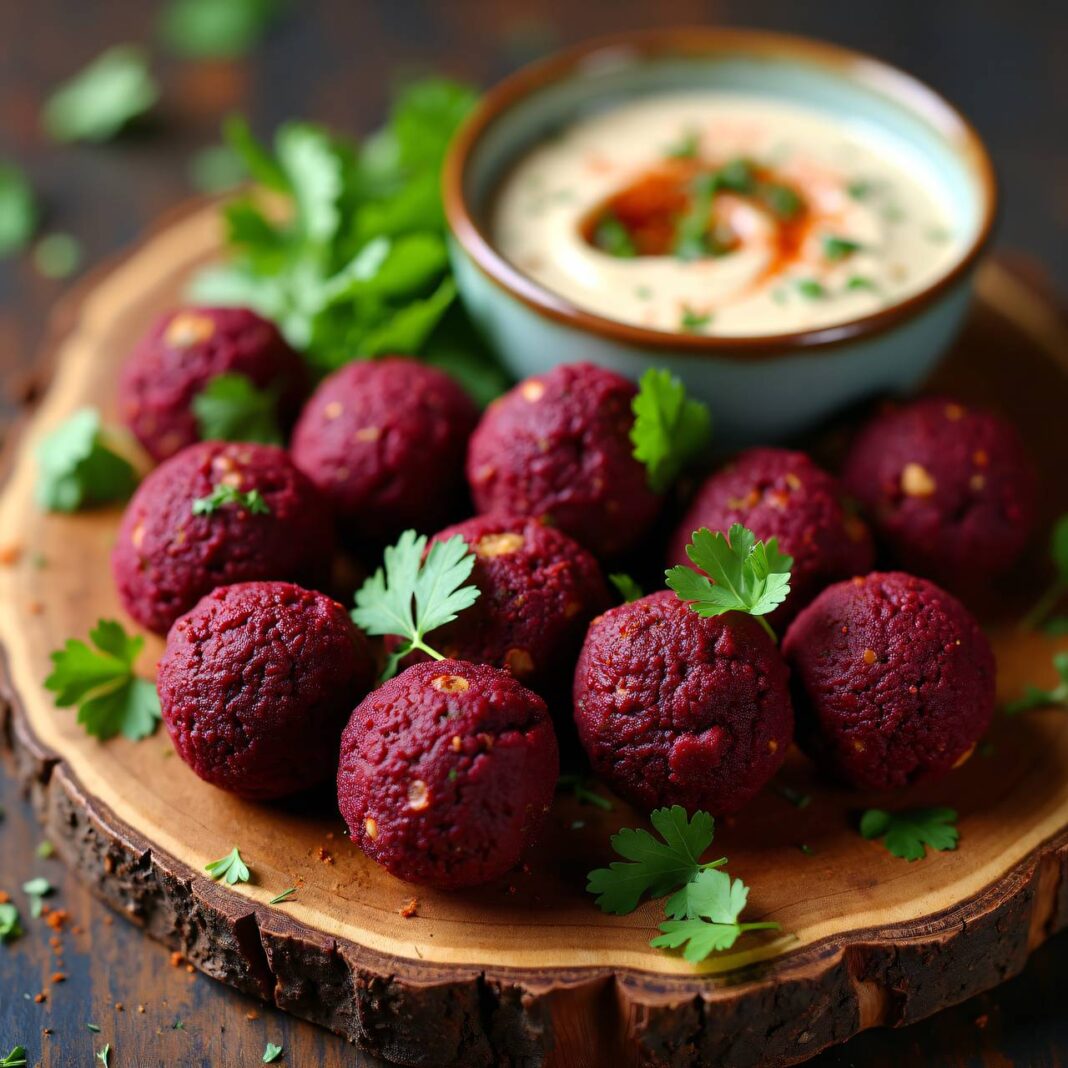 rote Rüben-Falafel mit Tahini-Joghurt-Sauce Rezept rote Rüben-Falafel mit Tahini-Joghurt-Sauce Rezept