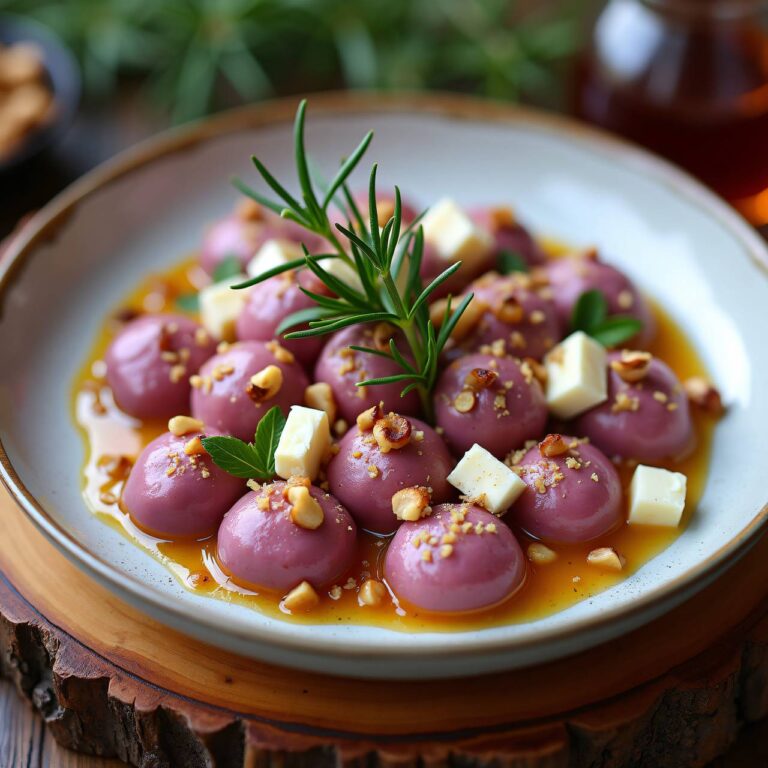 rote Rüben-Gnocchi mit Frischkäse und Haselnüssen Rezept