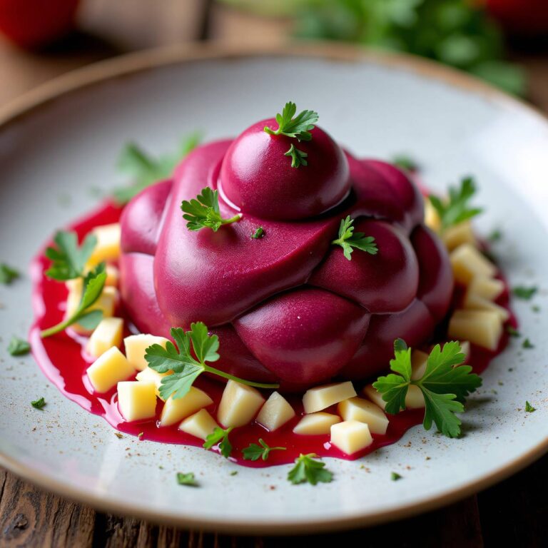rote Rüben-Mousse mit Meerrettich-Heu Rezept