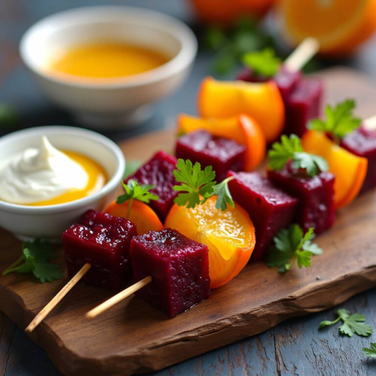 rote Rüben-Orangen-Spiesse Rezept
