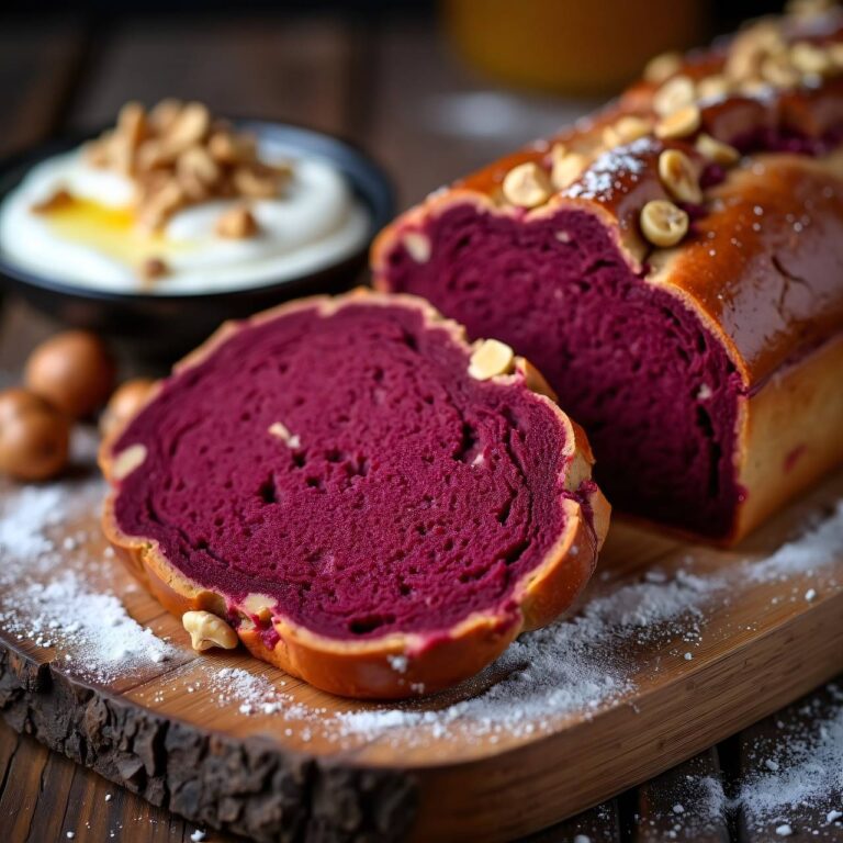 rote Rübenbrot mit Magerquark und Nüssen Rezept
