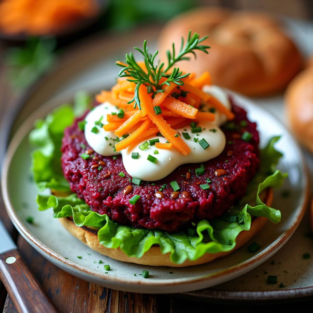 rote Rübenburger mit Hüttenkäse (Veggie-Burger) Rezept rote Rübenburger mit Hüttenkäse (Veggie-Burger) Rezept
