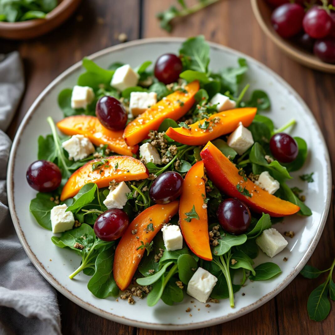 Ruccola-Kürbis-Salat mit Trauben und Frischkäse Rezept Ruccola-Kürbis-Salat mit Trauben und Frischkäse Rezept