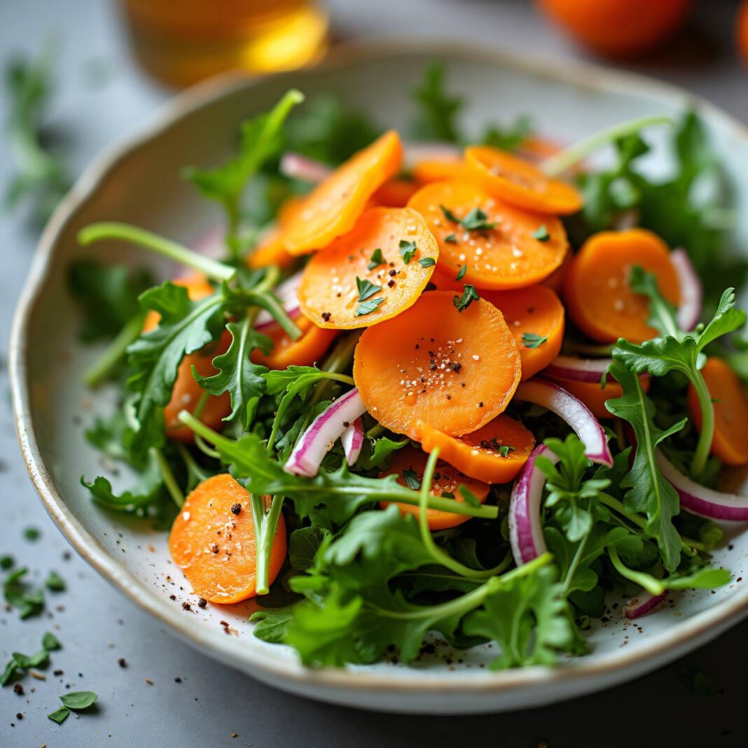 Rucola mit Karotten-Vinaigrette und Käse-Spänen Rezept Rucola mit Karotten-Vinaigrette und Käse-Spänen Rezept