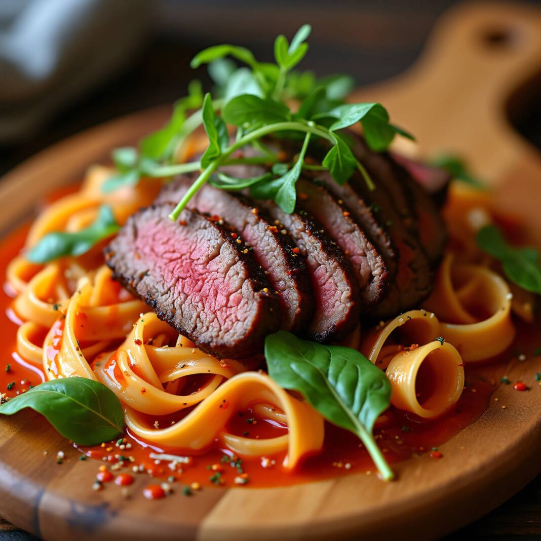 Rucola-Tagliatelle mit Roastbeef Rezept Rucola-Tagliatelle mit Roastbeef Rezept