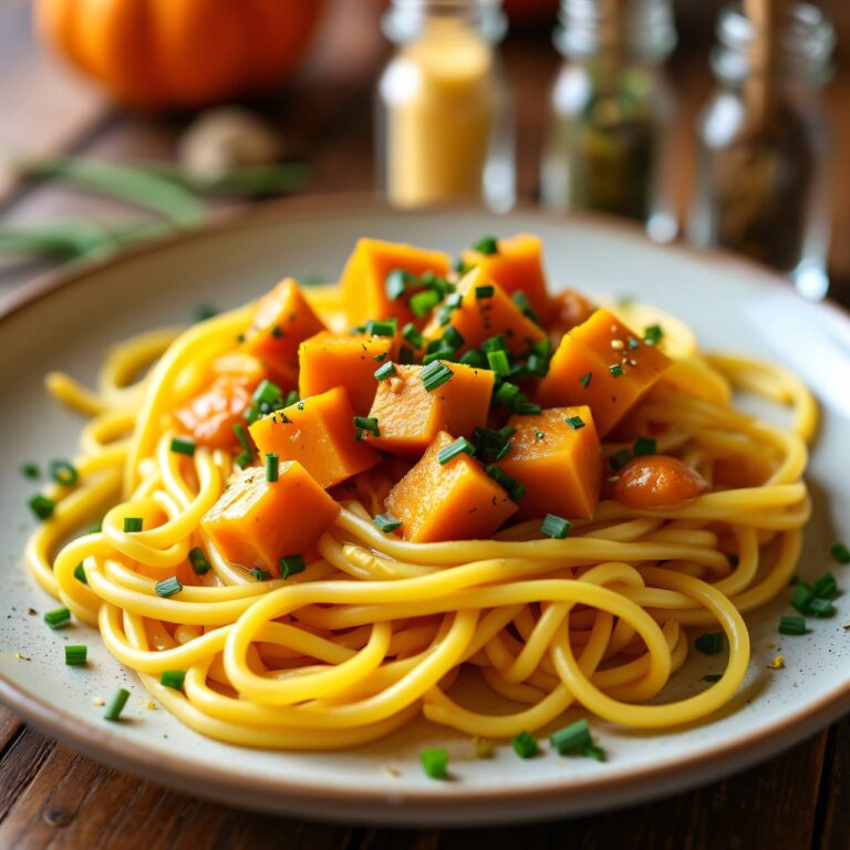 Safran-Nudeln mit Kürbis Rezept