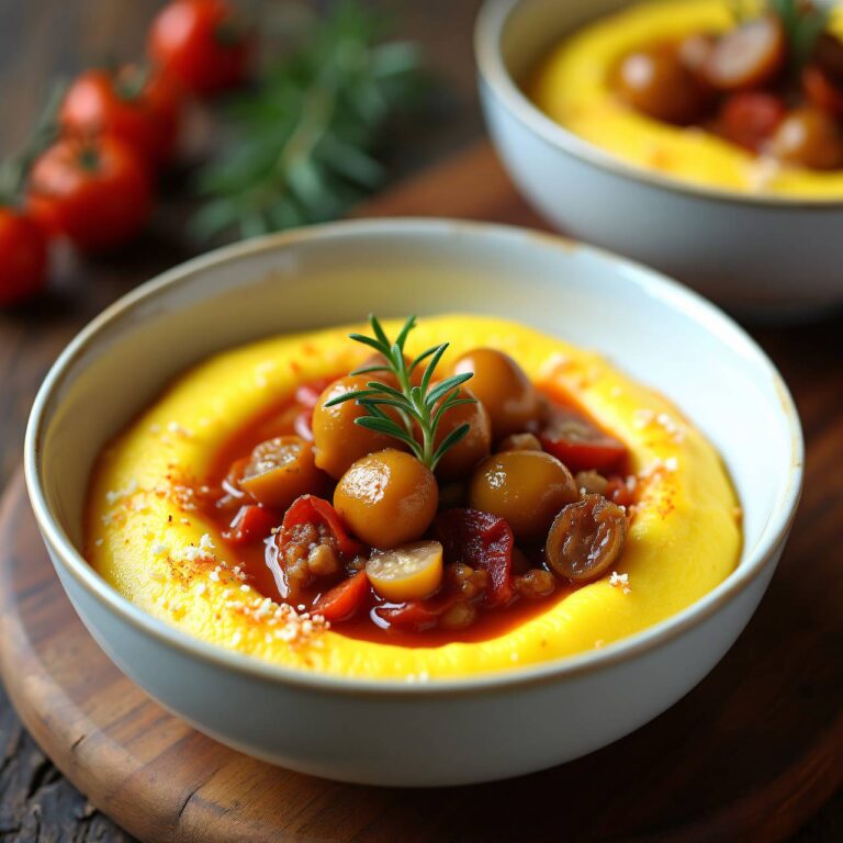 Safranpolenta mit Dörrtomaten-Maroni-Ragout Rezept