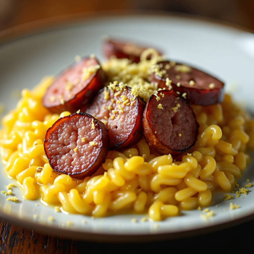 Safranrisotto mit Würstchen Rezept Safranrisotto mit Würstchen Rezept