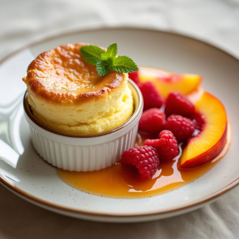 Safransoufflé zu Pfirsichkompott Rezept